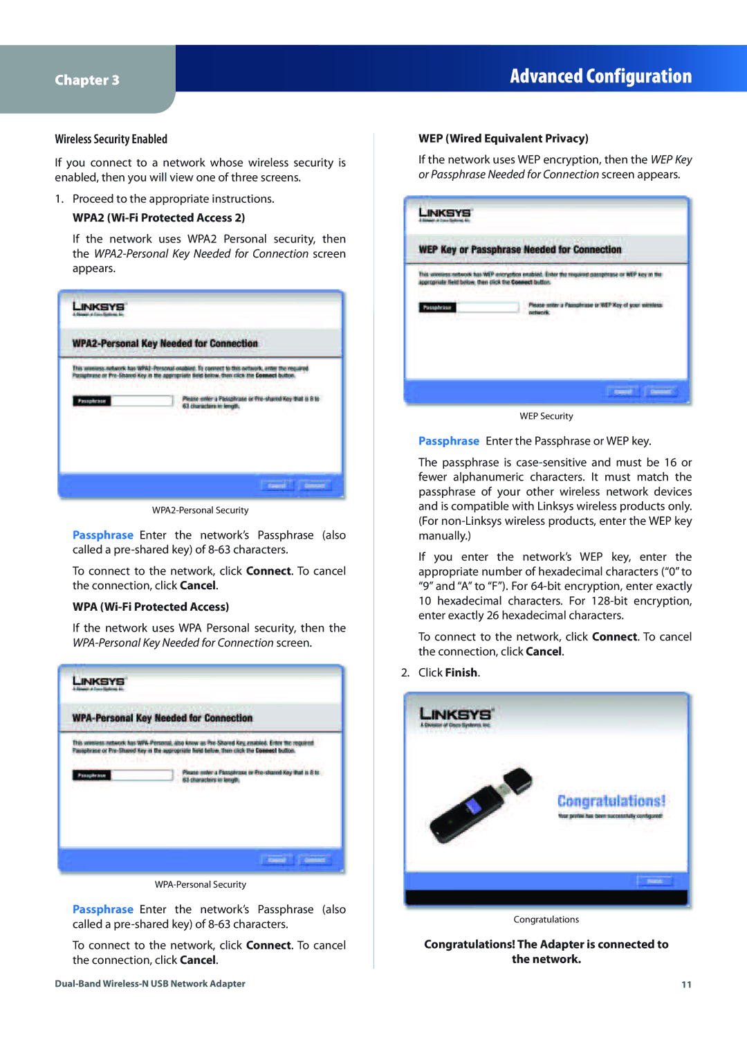 Linksys WUSB600N (EU) manual Wireless Security Enabled 