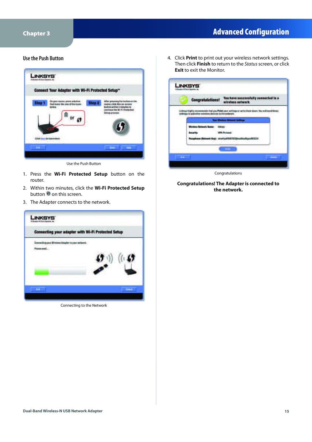 Linksys WUSB600N (EU) manual Use the Push Button 