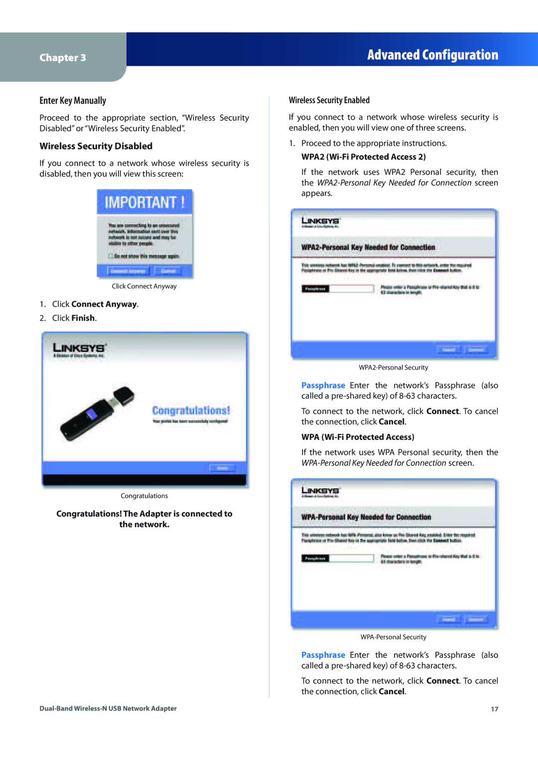 Linksys WUSB600N (EU) manual Enter Key Manually 