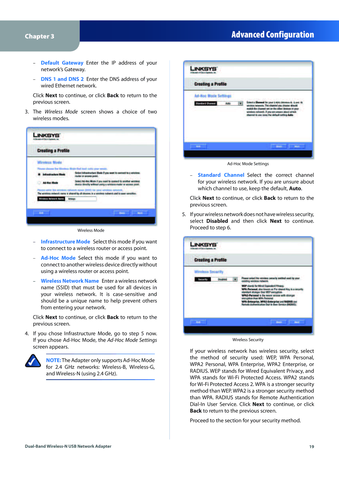 Linksys WUSB600N (EU) manual Proceed to the section for your security method 