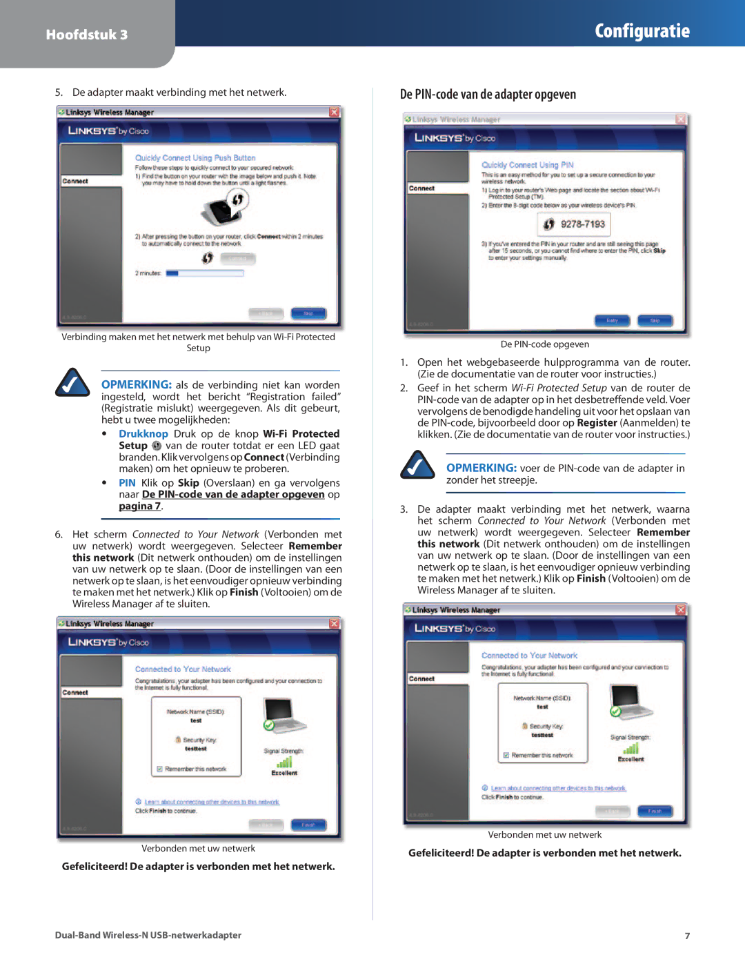 Linksys WUSB600N manual De PIN-code van de adapter opgeven 