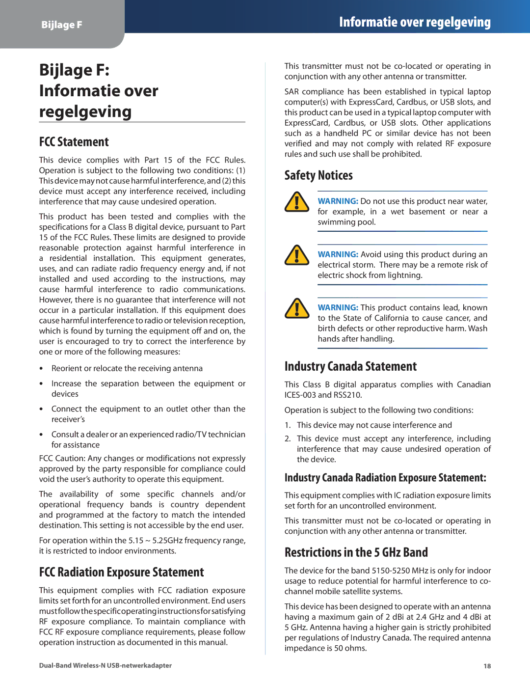 Linksys WUSB600N manual FCC Statement, FCC Radiation Exposure Statement, Safety Notices Industry Canada Statement 