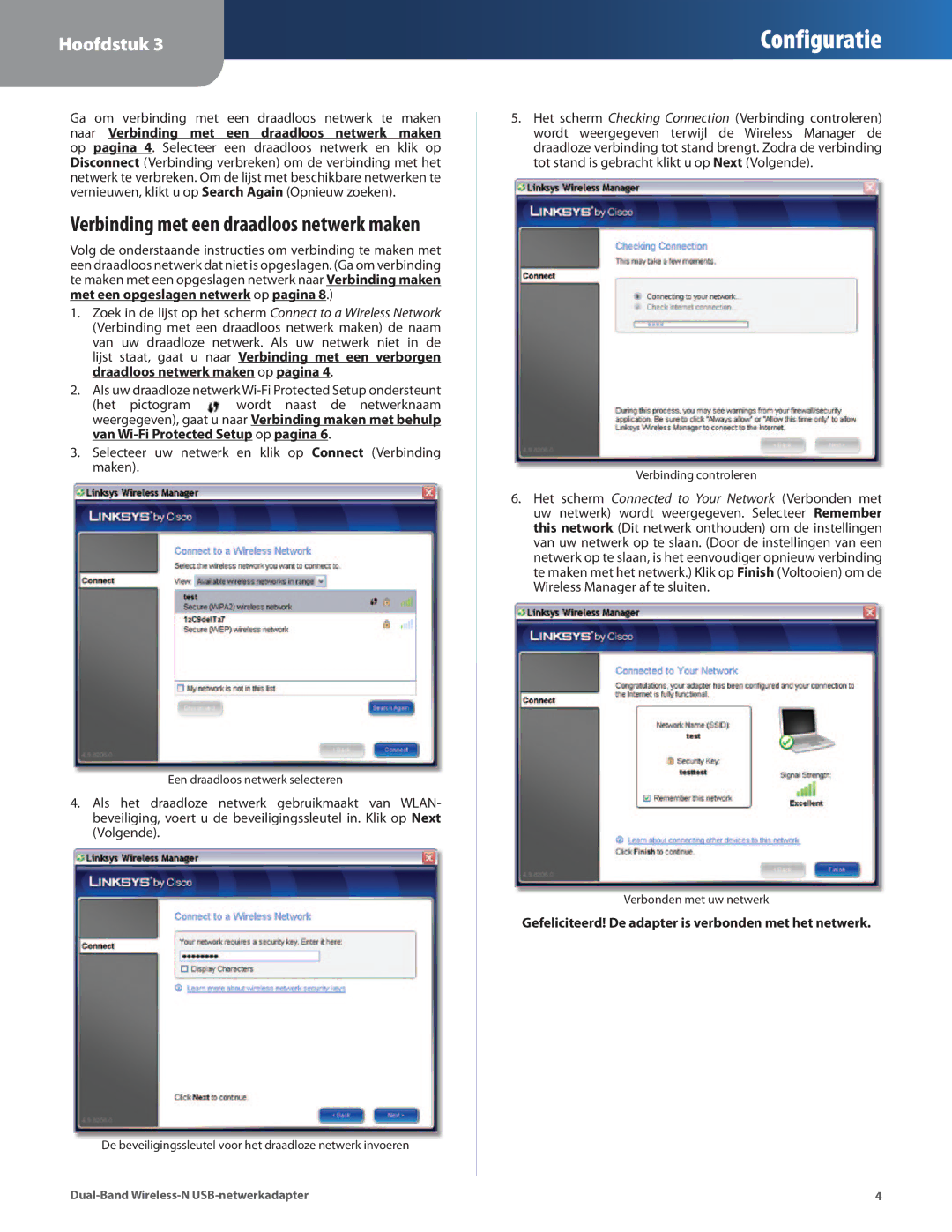 Linksys WUSB600N manual Verbinding met een draadloos netwerk maken 