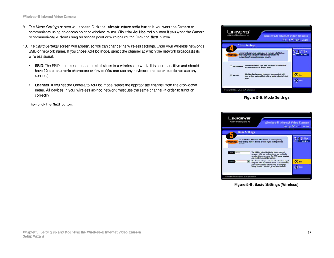 Linksys WVC11B manual Mode Settings 