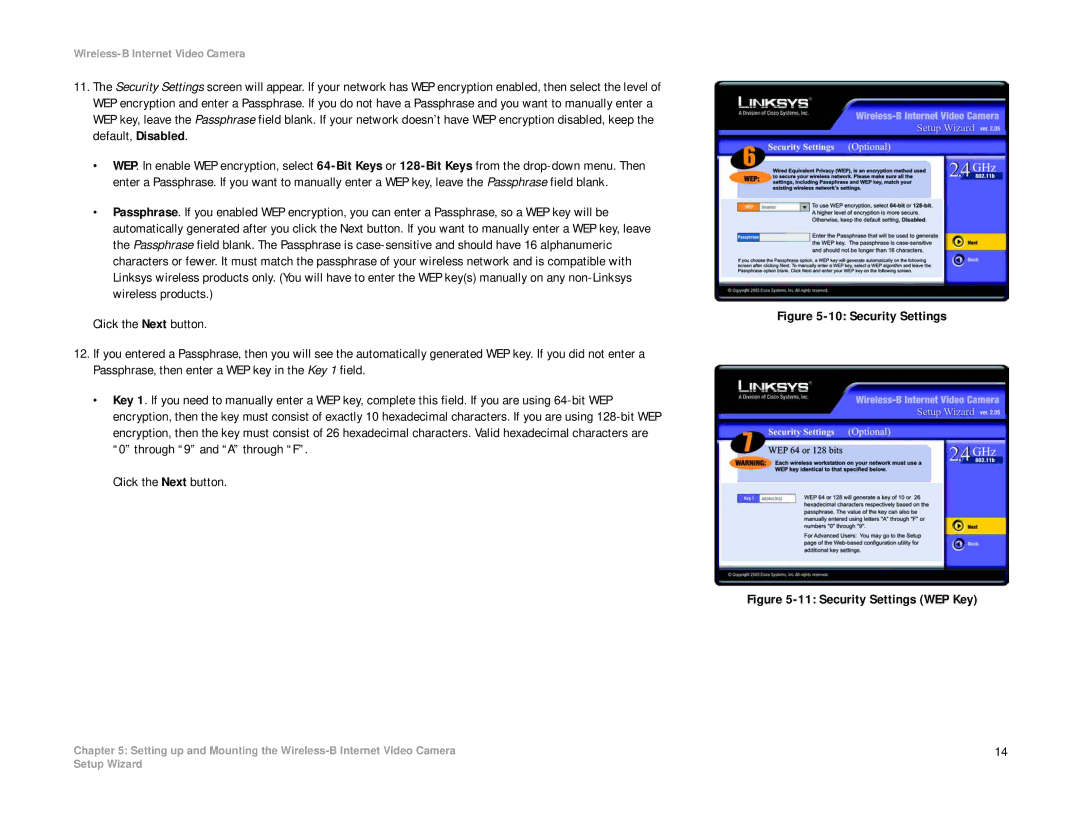 Linksys WVC11B manual Security Settings 