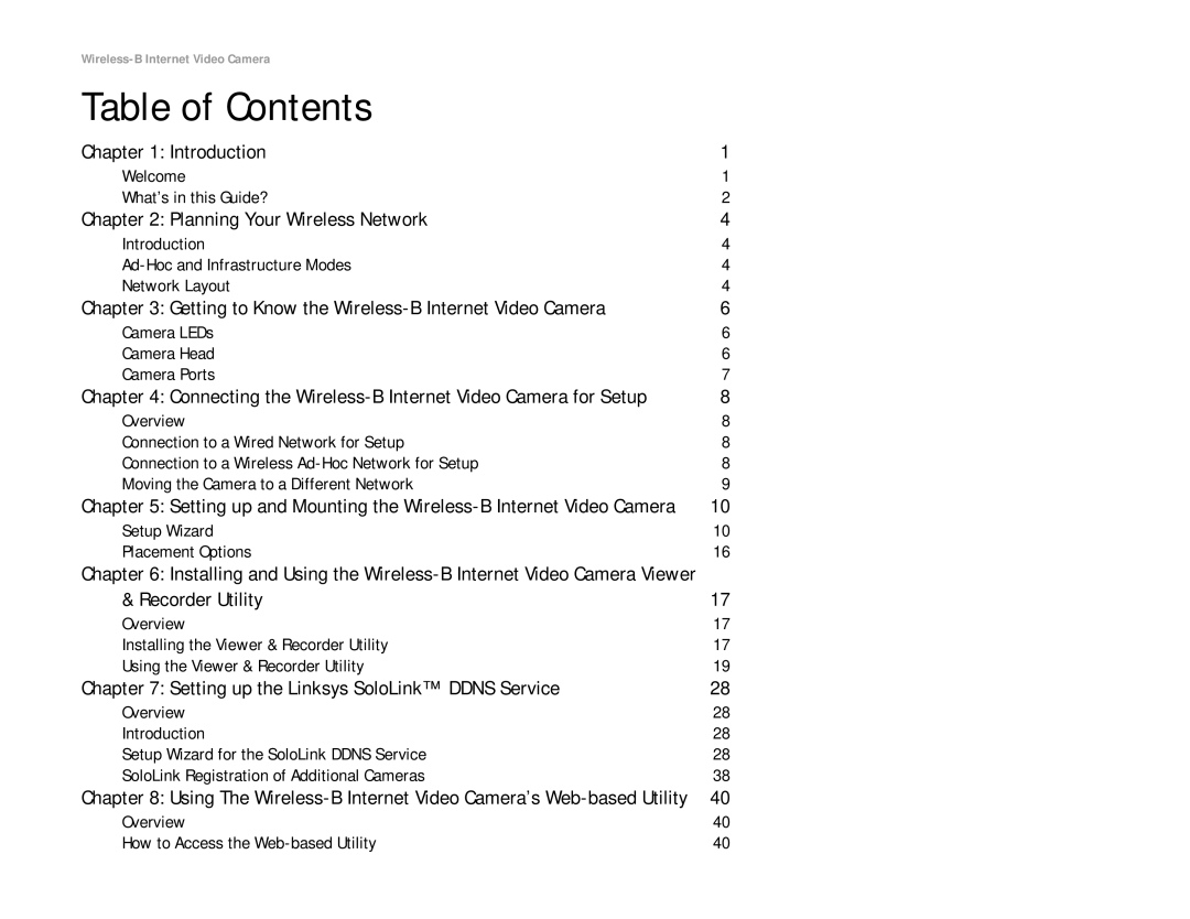 Linksys WVC11B manual Table of Contents 