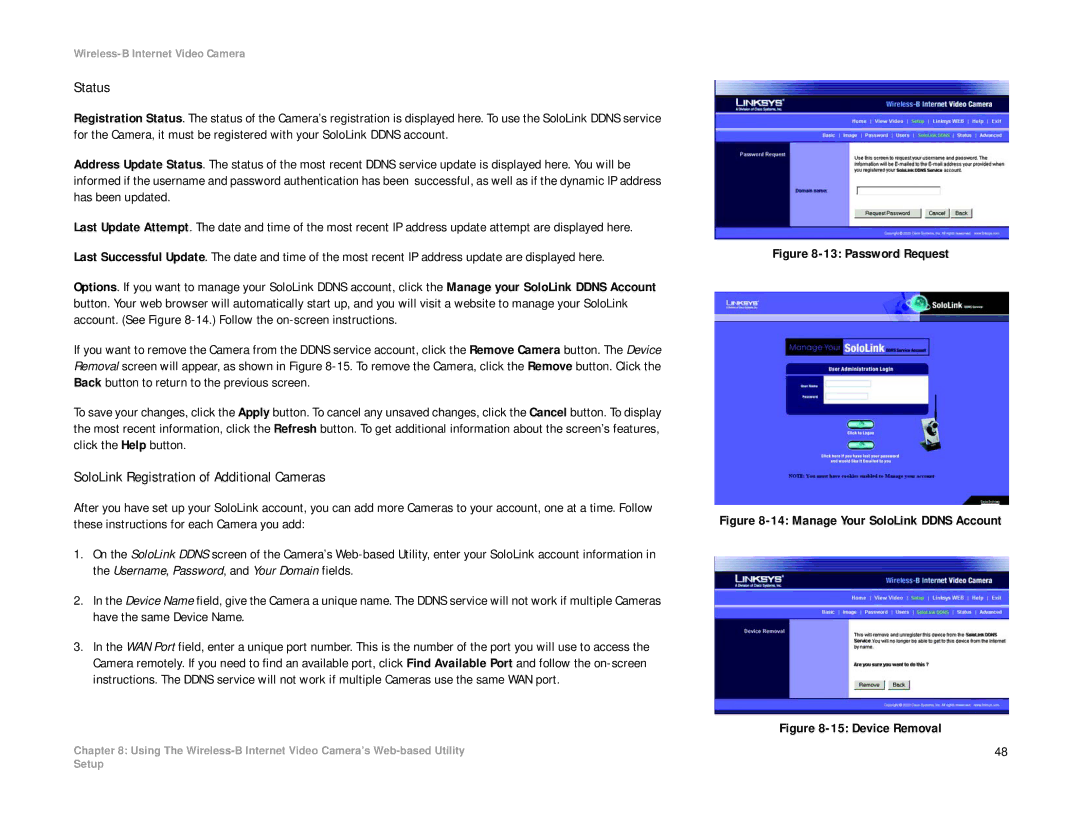 Linksys WVC11B manual Status, SoloLink Registration of Additional Cameras 