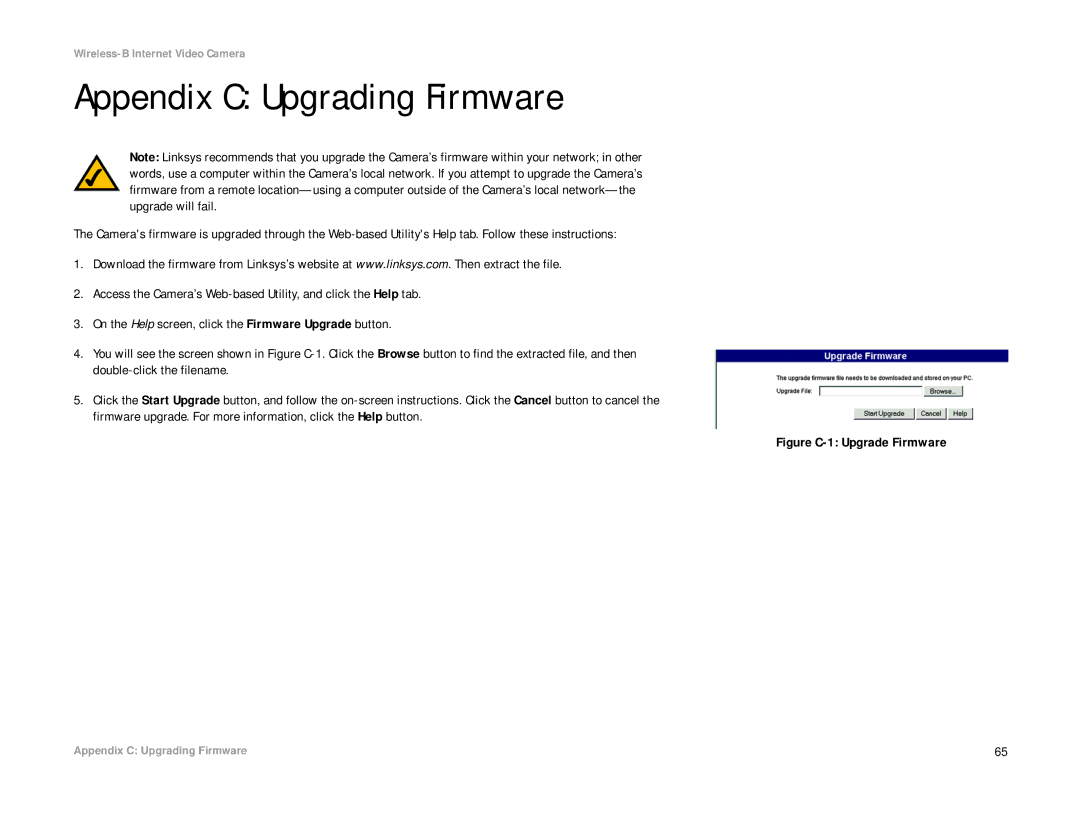 Linksys WVC11B manual Appendix C Upgrading Firmware, Figure C-1 Upgrade Firmware 