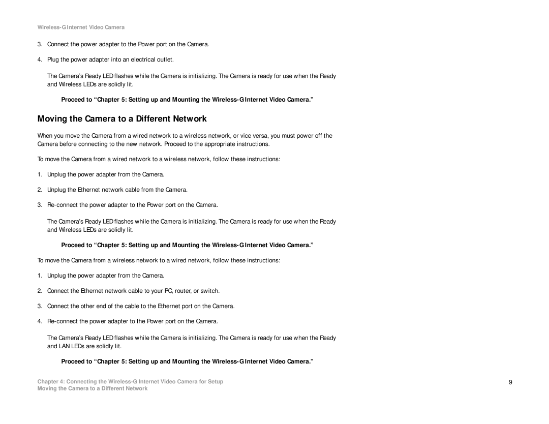 Linksys WVC54G-UK manual Moving the Camera to a Different Network 