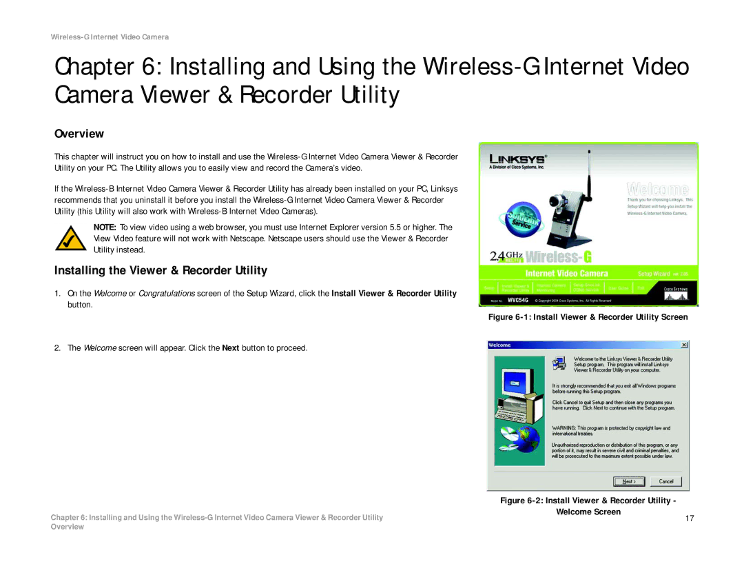 Linksys WVC54G-UK manual Installing the Viewer & Recorder Utility, Install Viewer & Recorder Utility 