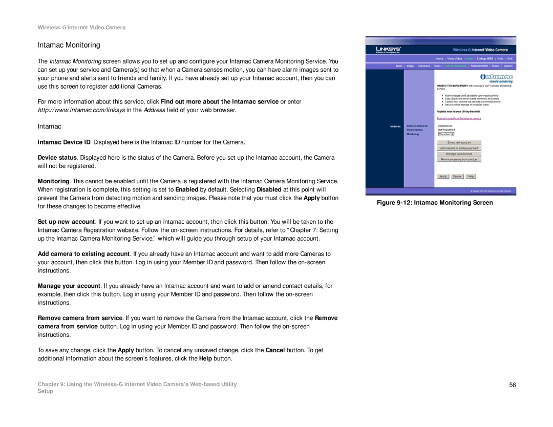 Linksys WVC54G-UK manual Intamac Monitoring 