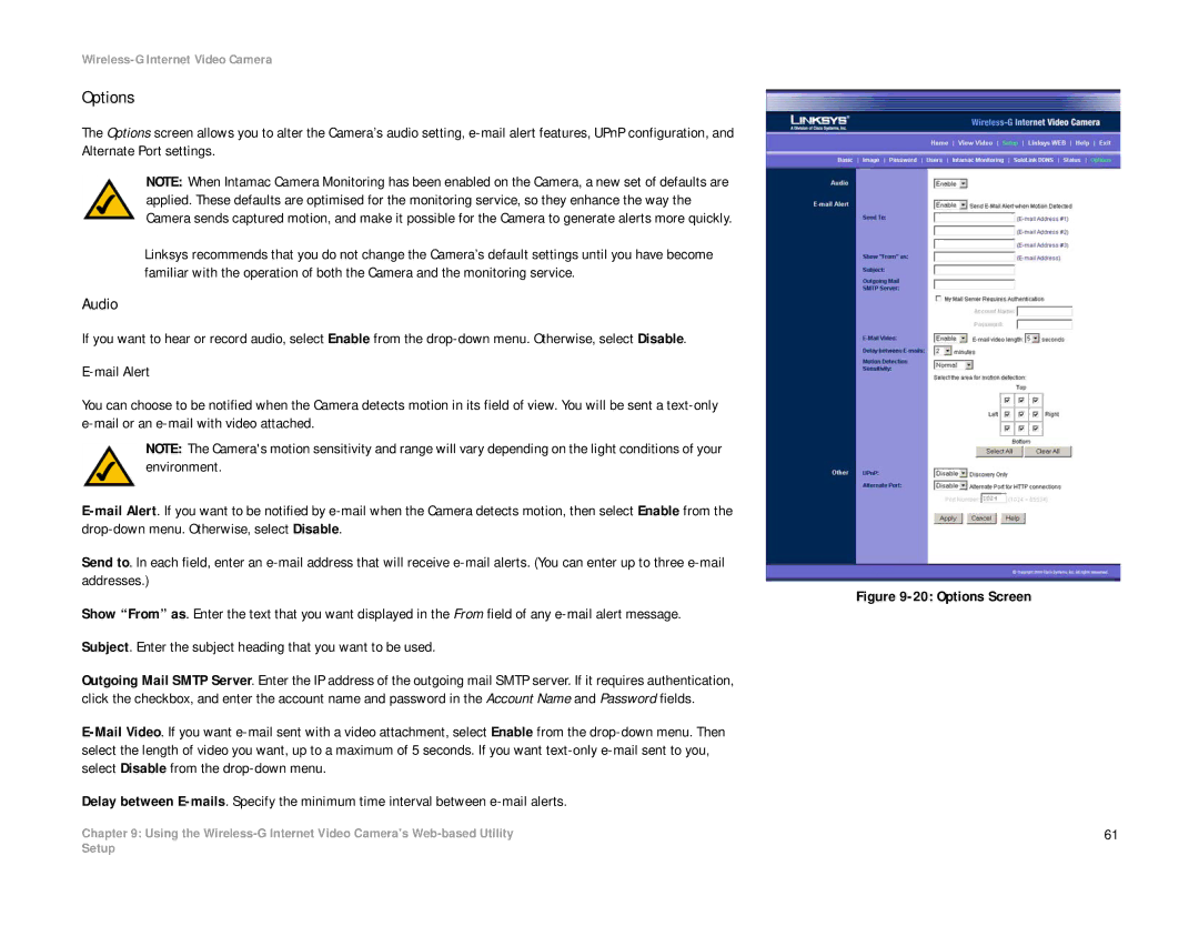 Linksys WVC54G-UK manual Options, Audio 