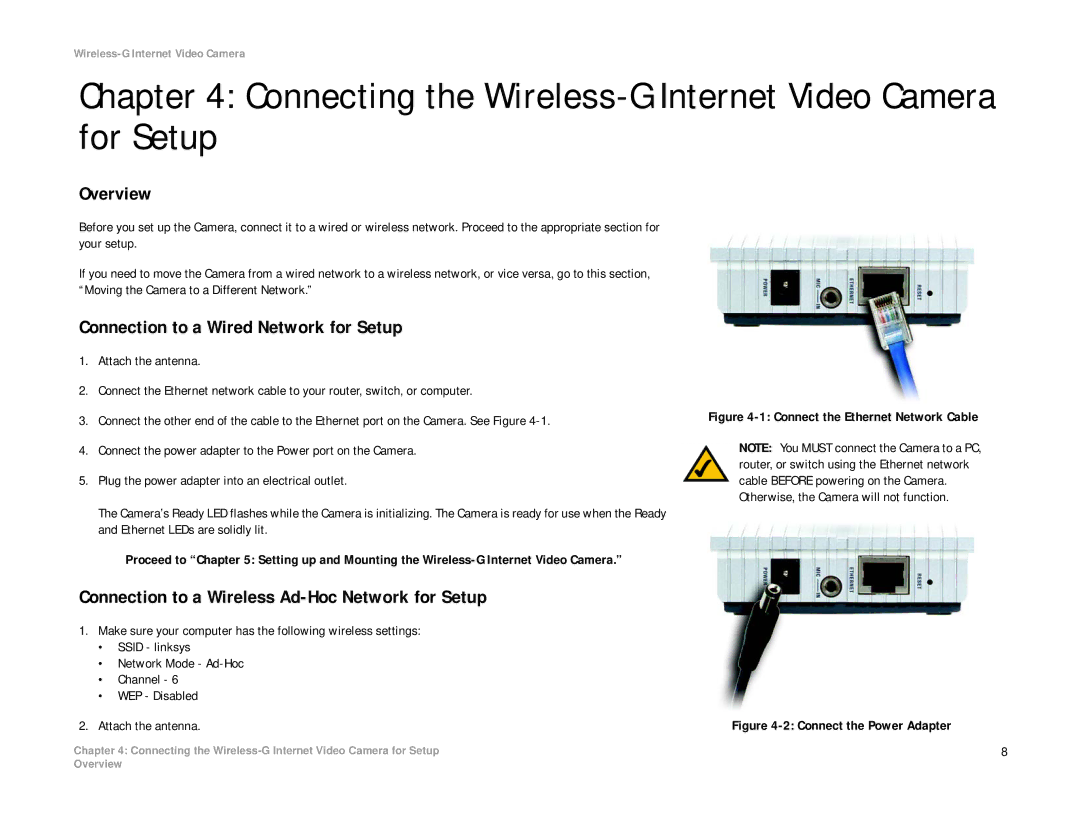 Linksys WVC54G manual Connecting the Wireless-G Internet Video Camera for Setup, Overview 