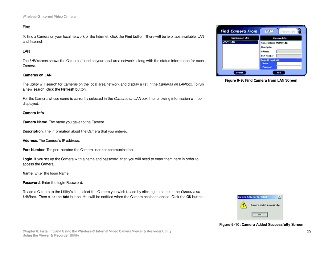 Linksys WVC54G manual Find, Lan 