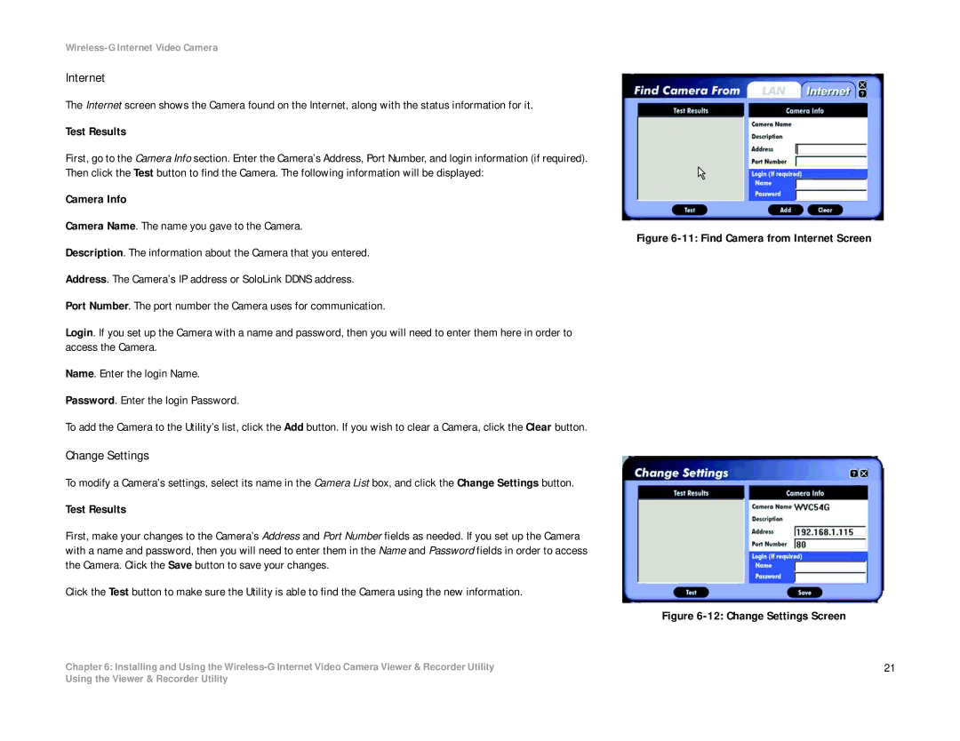 Linksys WVC54G manual Internet, Change Settings 