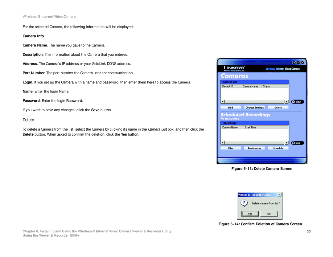 Linksys WVC54G manual Delete Camera Screen 