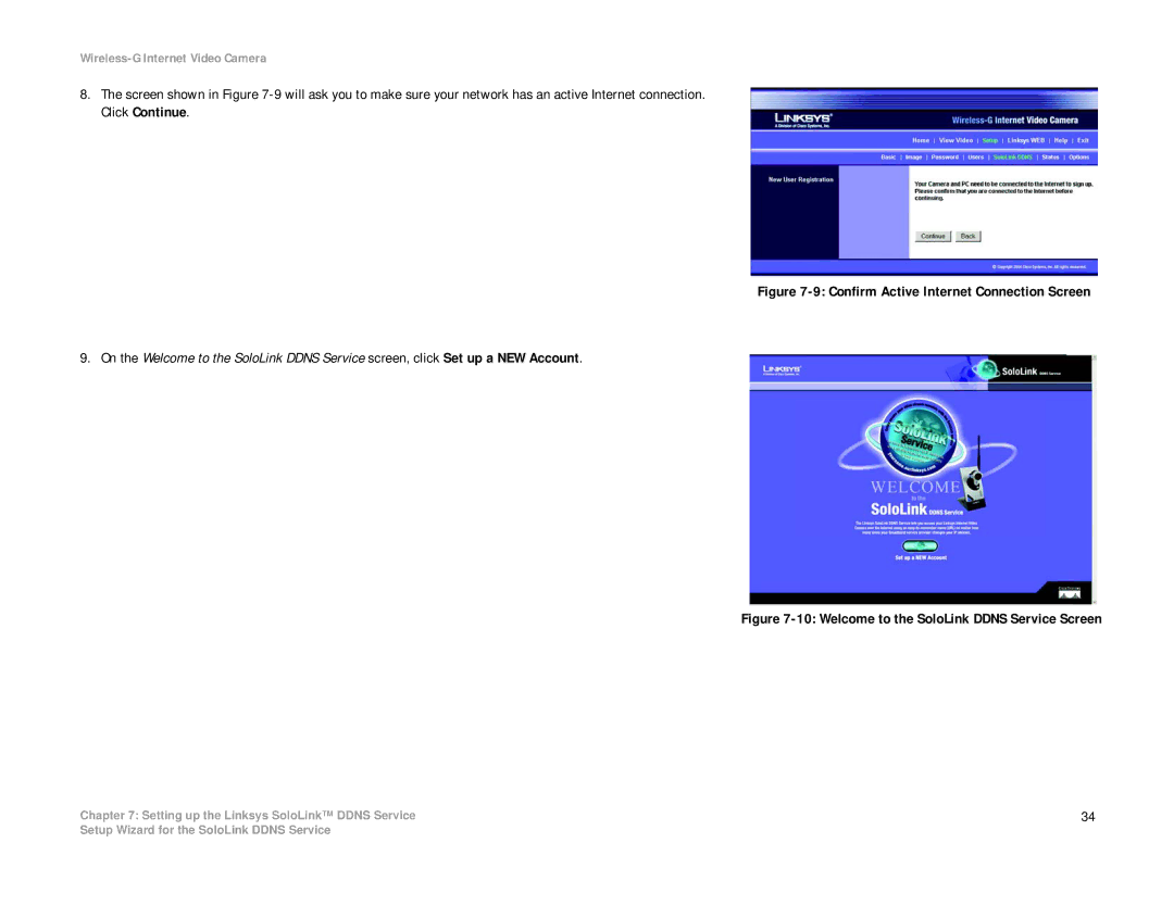 Linksys WVC54G manual Welcome to the SoloLink Ddns Service Screen 