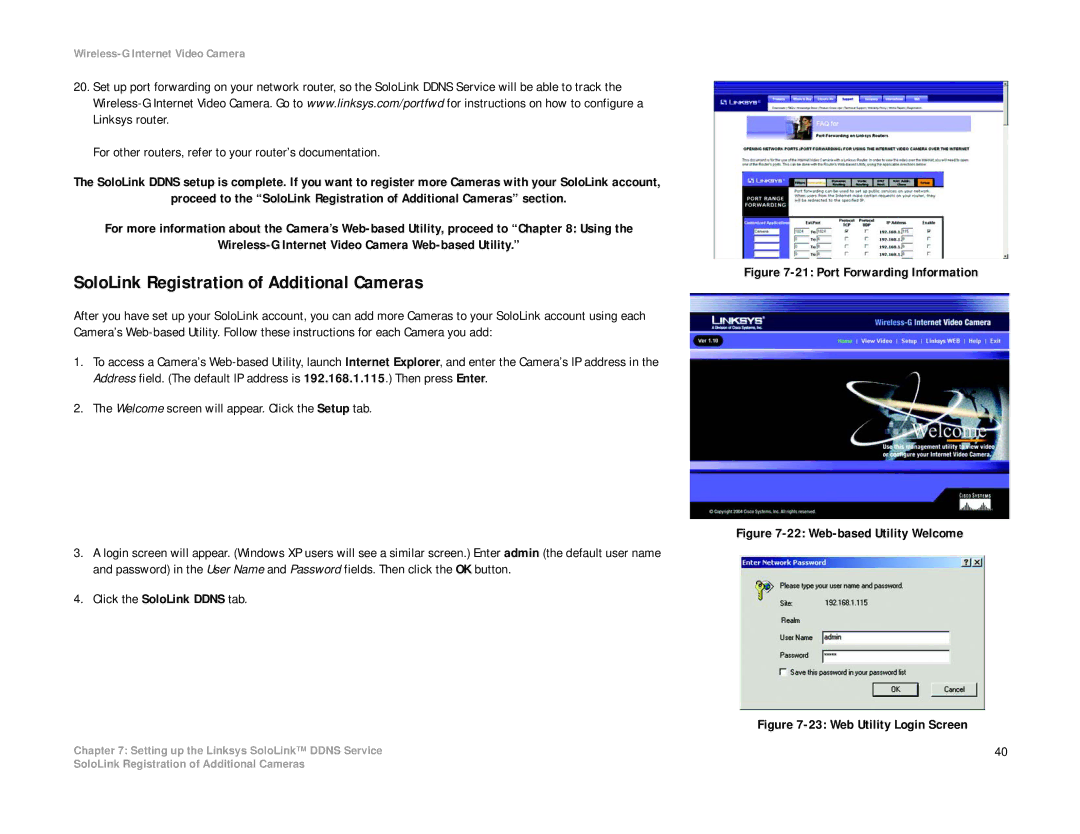 Linksys WVC54G manual SoloLink Registration of Additional Cameras, Click the SoloLink Ddns tab 