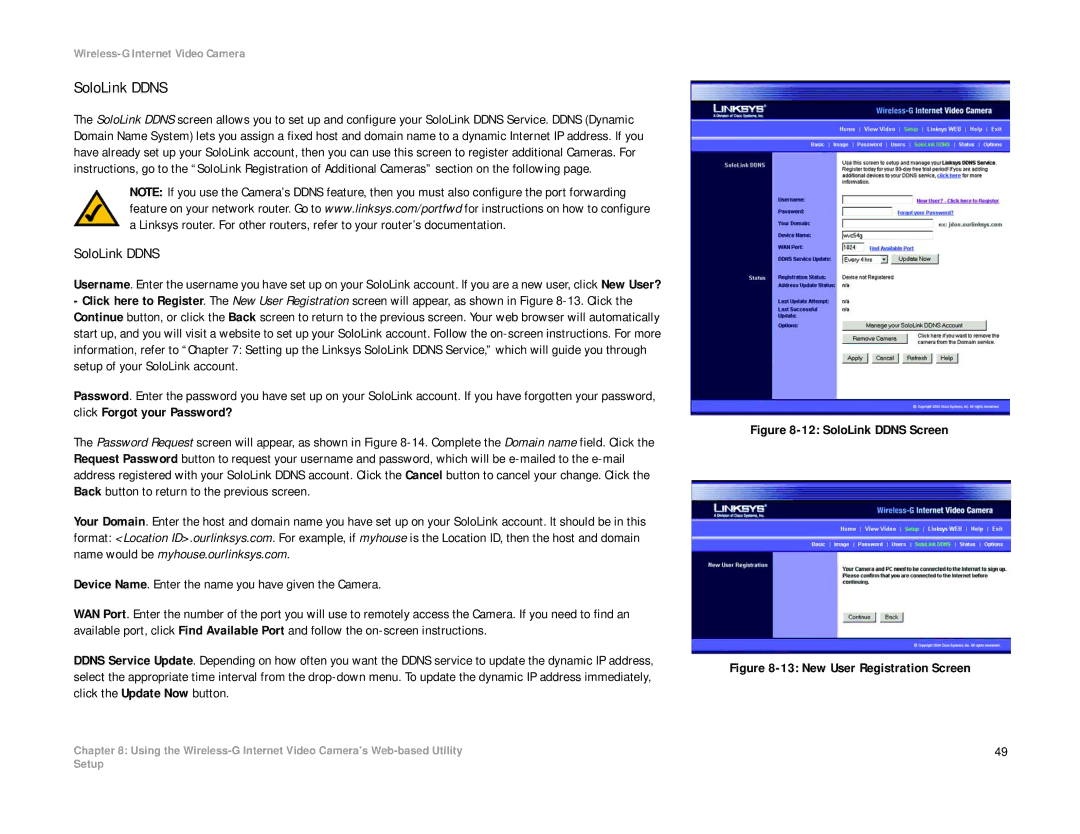 Linksys WVC54G manual SoloLink Ddns 