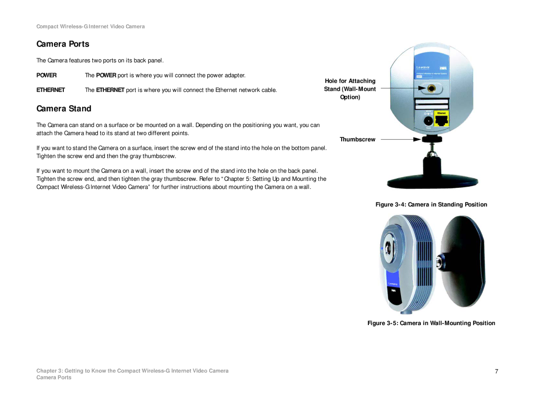 Linksys WVC54GC manual Camera Ports, Camera Stand 