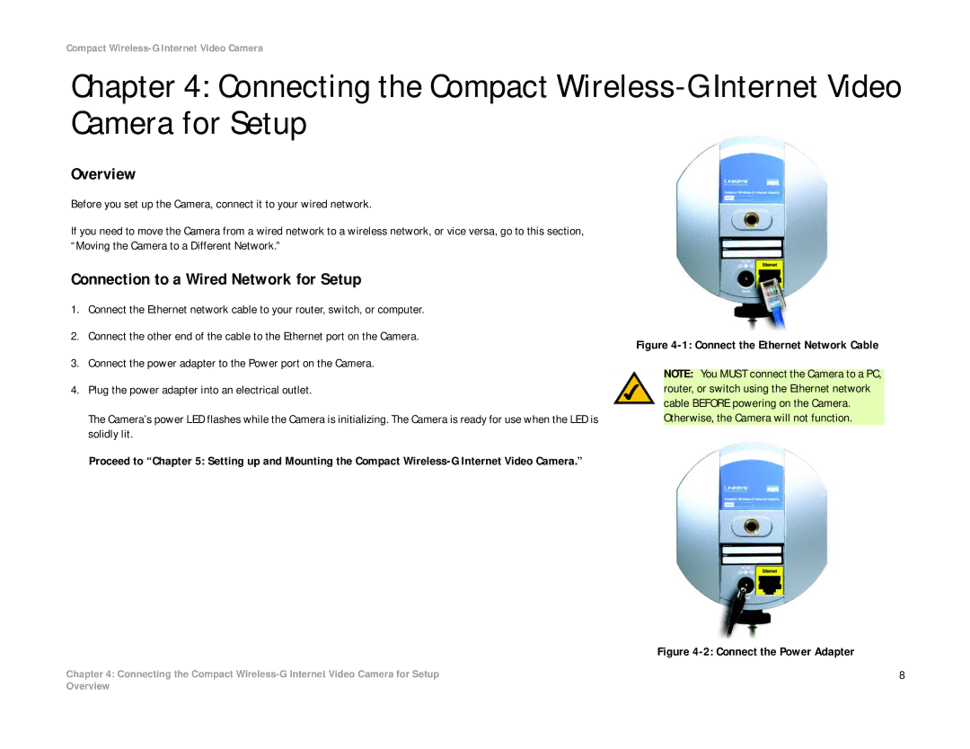 Linksys WVC54GC manual Overview, Connection to a Wired Network for Setup 