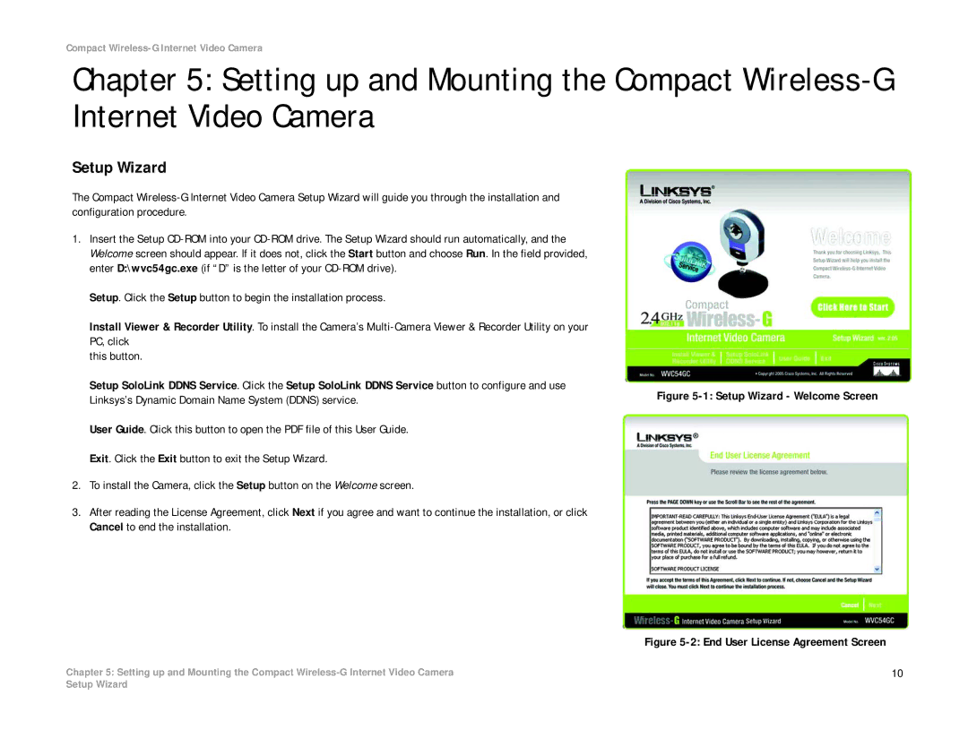 Linksys WVC54GC manual Setup Wizard Welcome Screen 