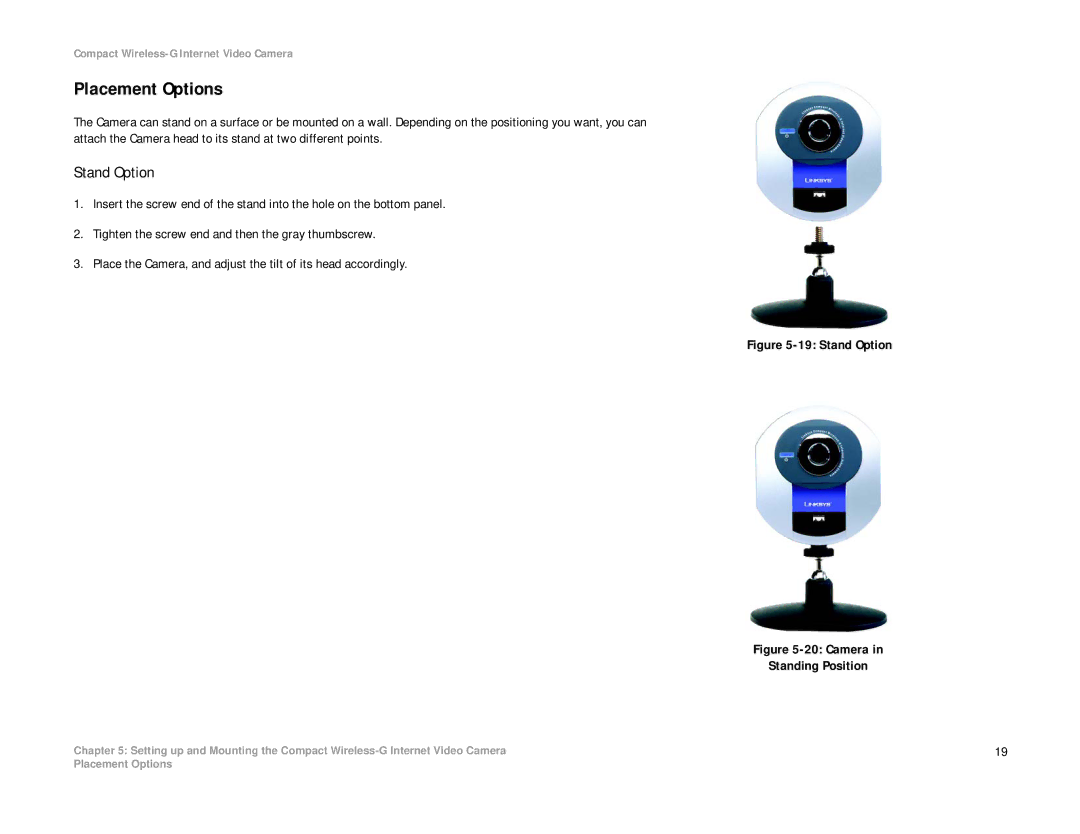 Linksys WVC54GC manual Placement Options, Stand Option 