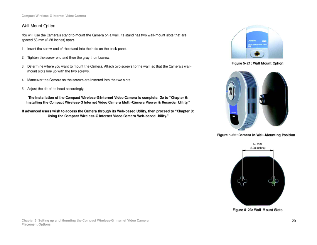 Linksys WVC54GC manual Wall Mount Option 