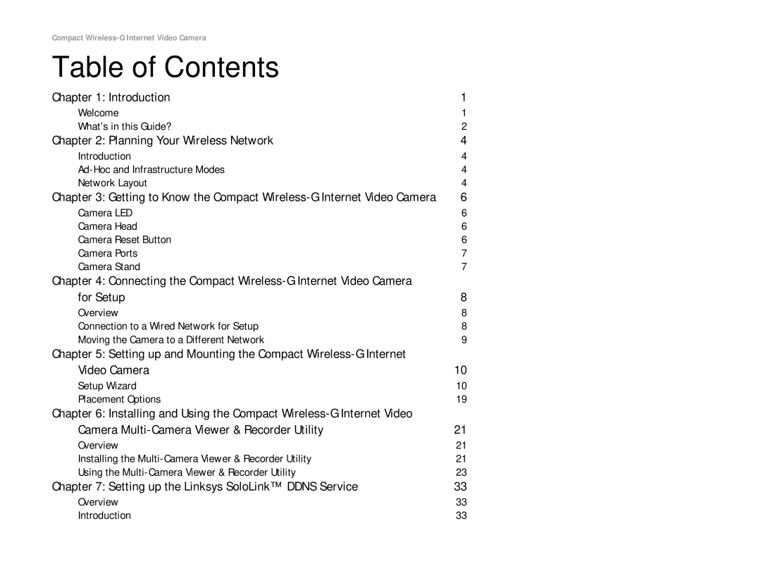 Linksys WVC54GC manual Table of Contents 