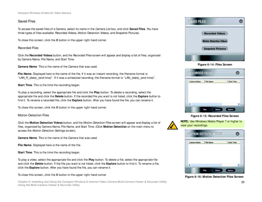Linksys WVC54GC manual Saved Files, Recorded Files, Motion Detection Files 