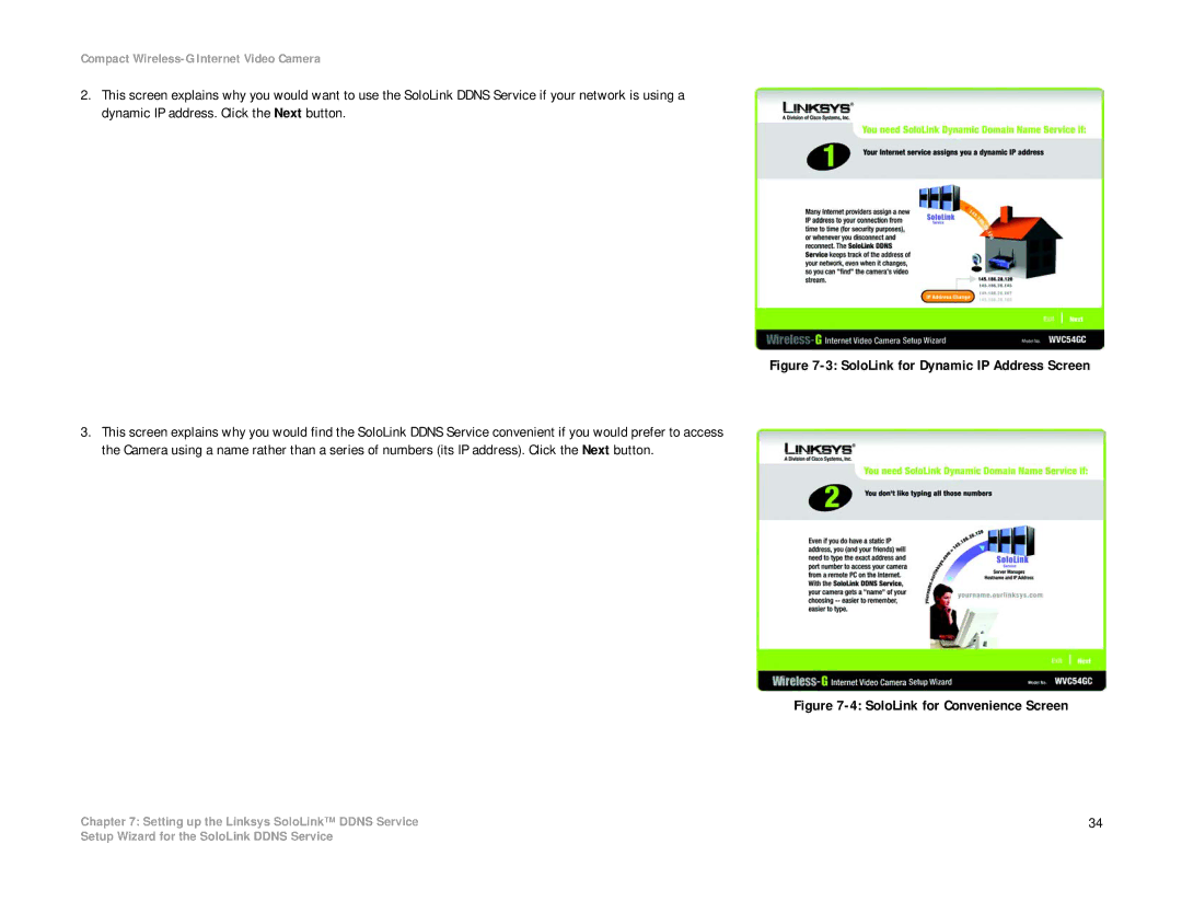 Linksys WVC54GC manual SoloLink for Dynamic IP Address Screen 