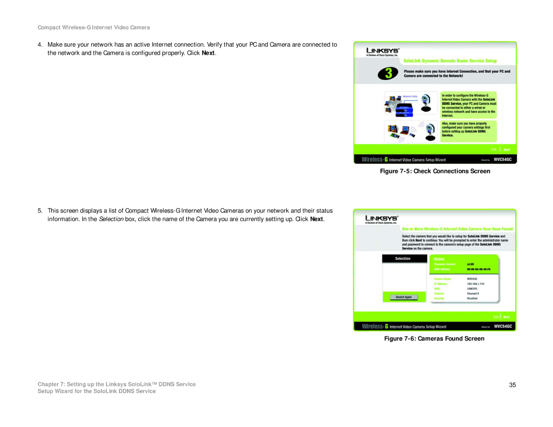 Linksys WVC54GC manual Check Connections Screen 