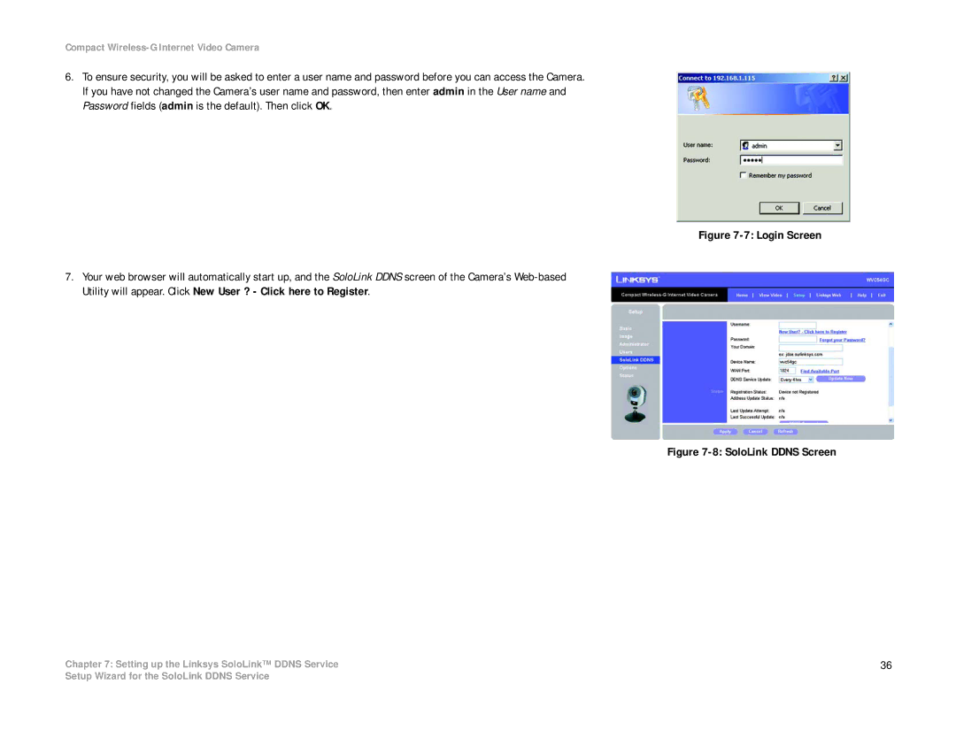 Linksys WVC54GC manual SoloLink Ddns Screen 