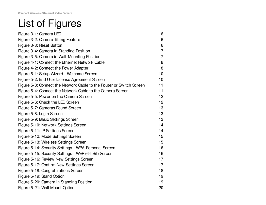 Linksys WVC54GC manual List of Figures, Camera LED 