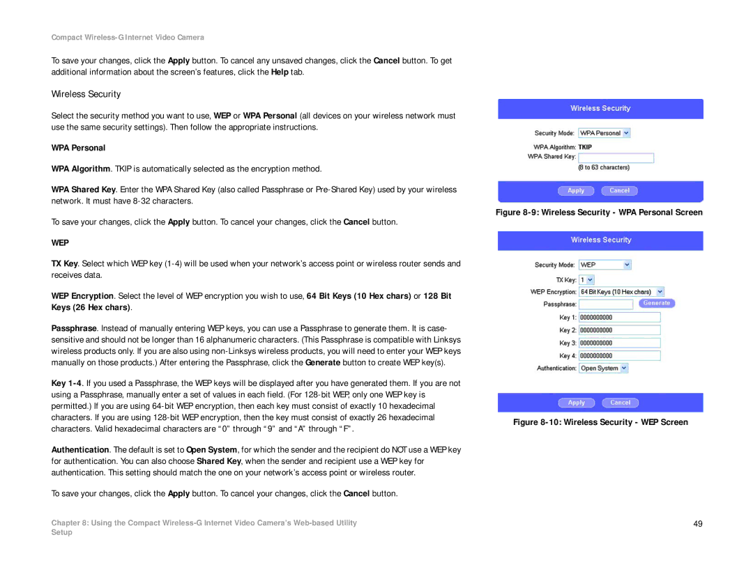 Linksys WVC54GC manual Wireless Security, Wep 