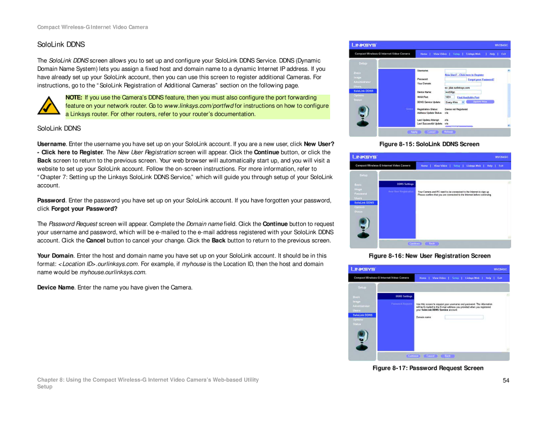 Linksys WVC54GC manual SoloLink Ddns 