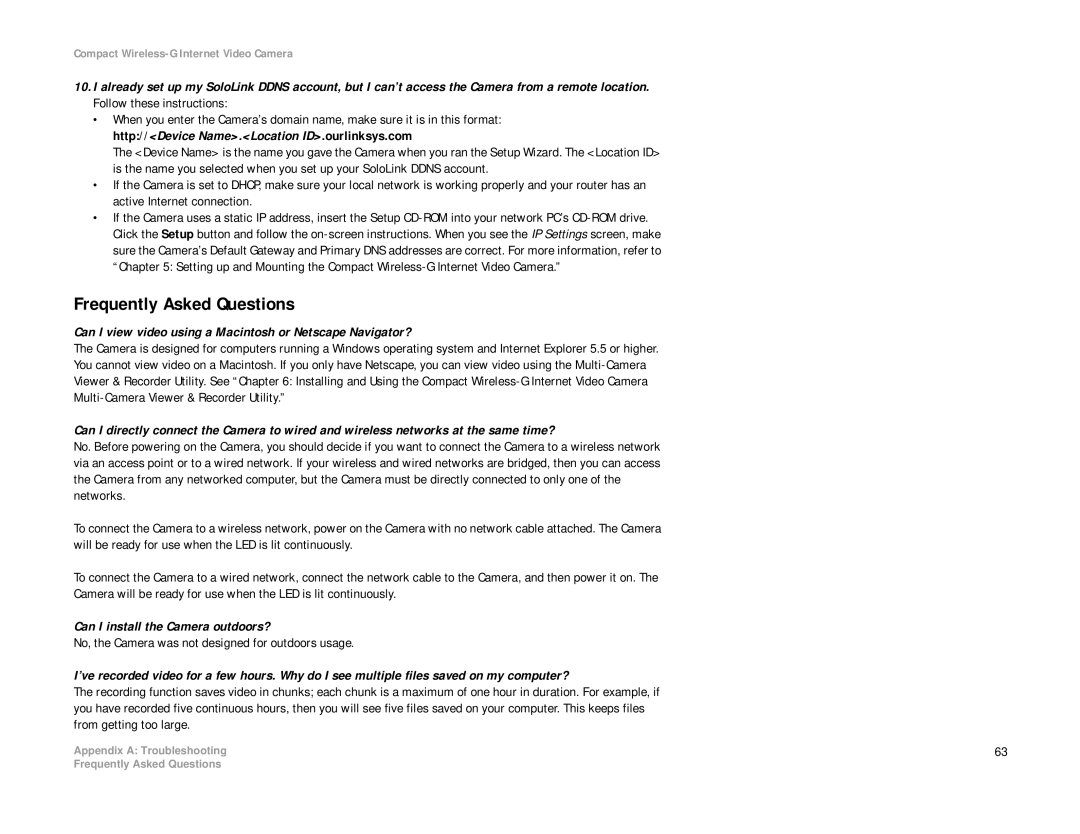Linksys WVC54GC manual Frequently Asked Questions, Can I view video using a Macintosh or Netscape Navigator? 