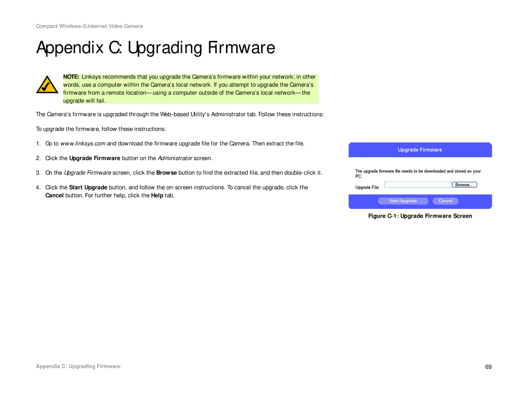 Linksys WVC54GC manual Appendix C Upgrading Firmware, Figure C-1 Upgrade Firmware Screen 