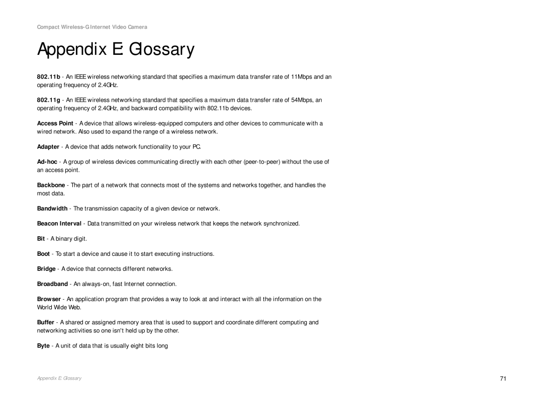 Linksys WVC54GC manual Appendix E Glossary 