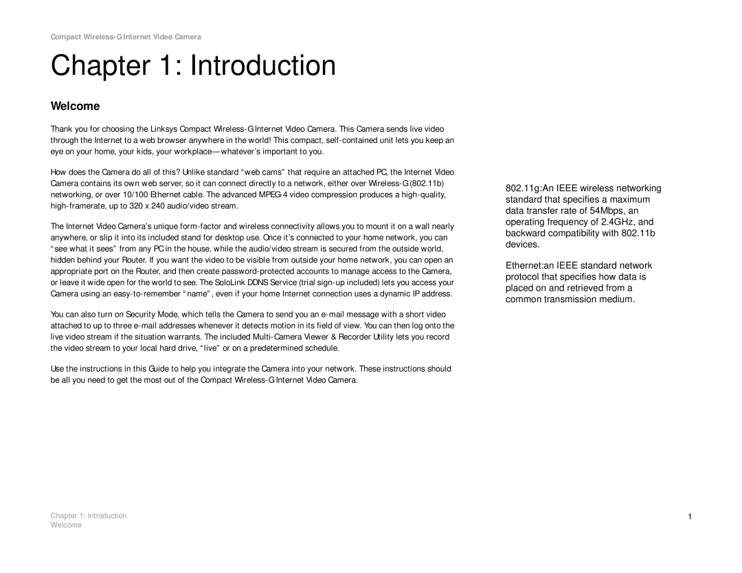 Linksys WVC54GC manual Introduction, Welcome 