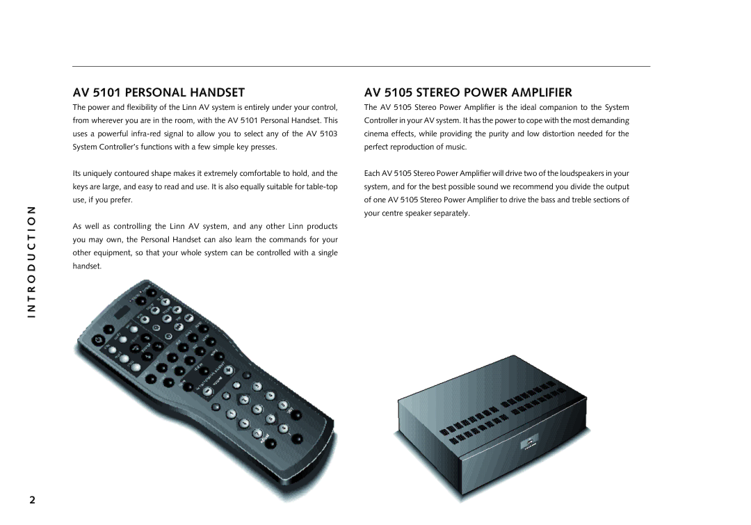 Linn manual AV 5101 Personal Handset, AV 5105 Stereo Power Amplifier 