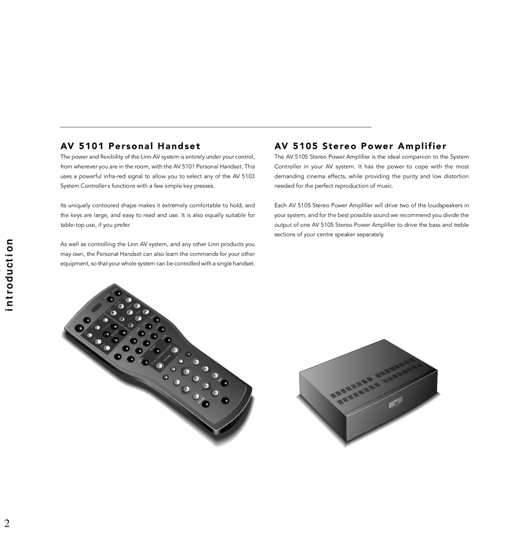 Linn AV Loudspeaker manual U c t i o n, AV 5101 Personal Handset, AV 5105 Stereo Power Amplifier, T r 