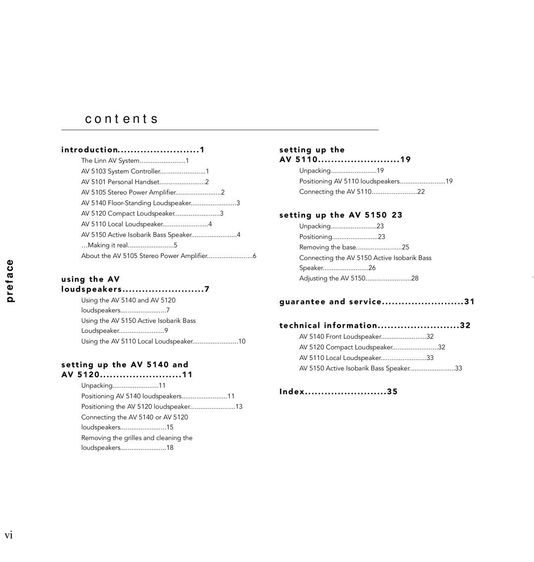 Linn AV Loudspeaker manual N t e n t s, T r o d u c t i o n 