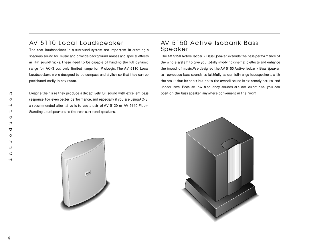 Linn AV Personal Handset manual AV 5110 Local Loudspeaker, AV 5150 Active Isobarik Bass Speaker 