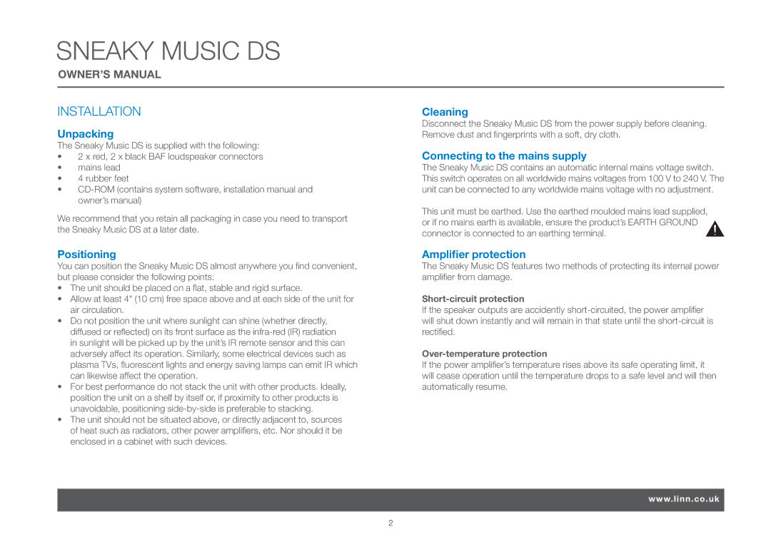 Linn Sneaky Music, DS owner manual Installation 