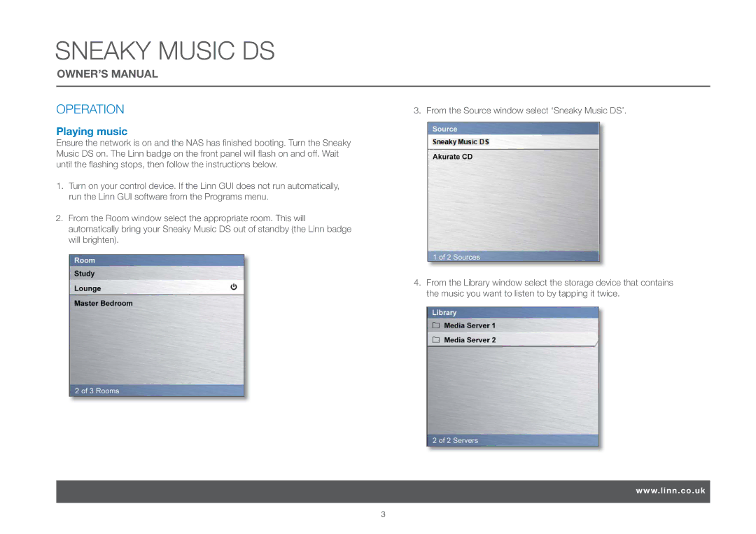 Linn DS, Sneaky Music owner manual Operation, Playing music 