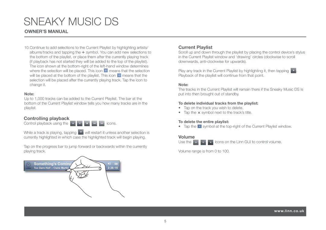 Linn DS, Sneaky Music owner manual To delete individual tracks from the playlist, To delete the entire playlist 