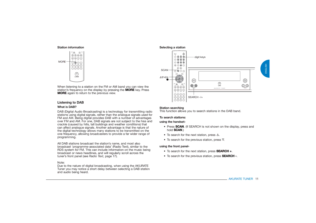 Linn FM/AM/DAB TUNER owner manual Listening to DAB, Station information, What is DAB?, To search stations Using the handset 