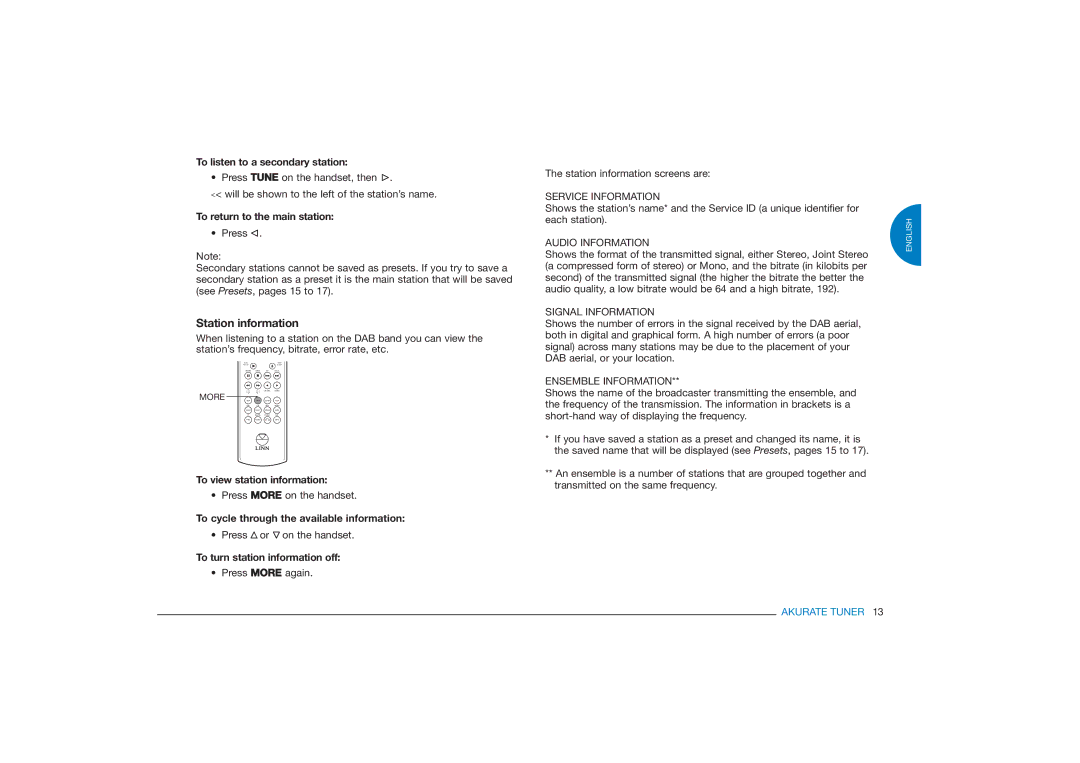 Linn FM/AM/DAB TUNER owner manual Station information 