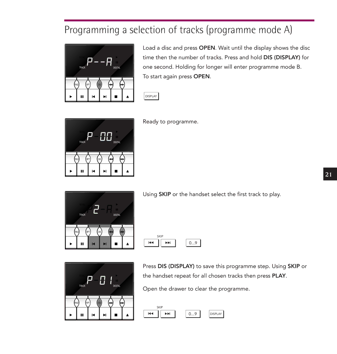 Linn IKEMI & GENKI owner manual Programming a selection of tracks programme mode a, 00 = 